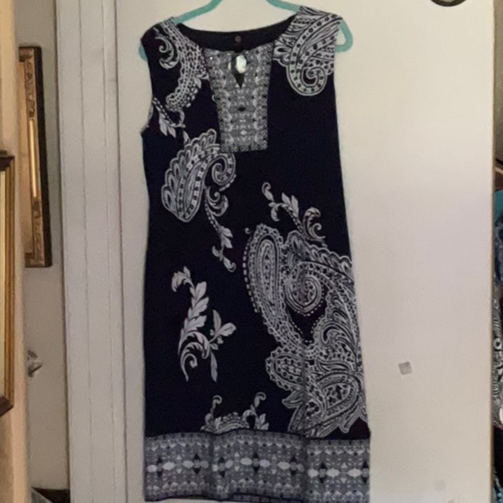 JM COLLECTION Navy Blue Medium Beaded Accents Dress